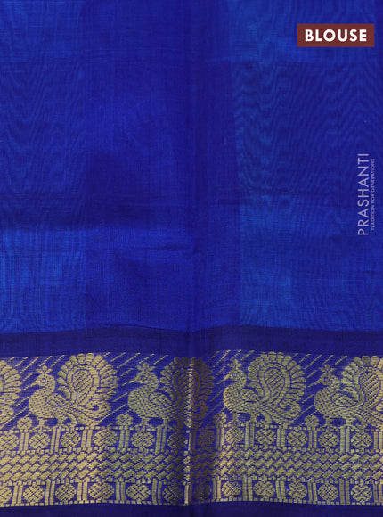 Silk cotton saree light blue and blue with allover paalum pazhamum checked pattern & zari buttas and annam zari woven border