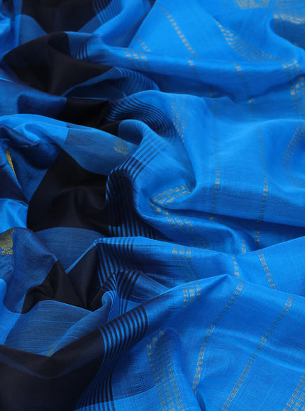 Silk cotton saree black and blue with allover paalum pazhamum checked pattern & zari buttas and paisley zari woven border