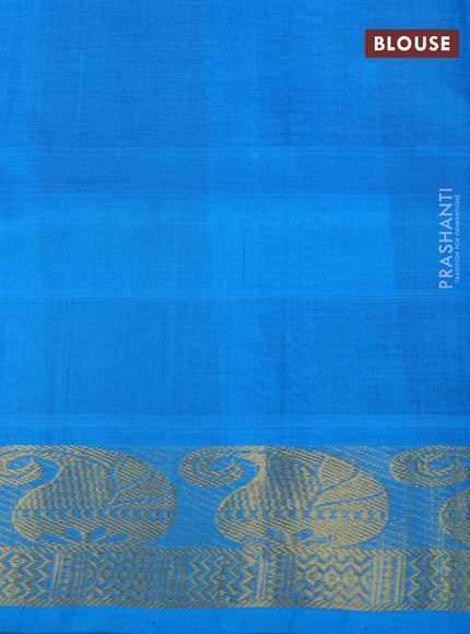 Silk cotton saree black and blue with allover paalum pazhamum checked pattern & zari buttas and paisley zari woven border