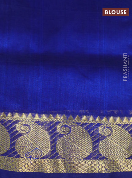 Silk cotton saree light blue and blue with allover paalum pazhamum checked pattern & zari buttas and annam zari woven border