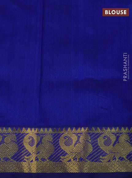 Silk cotton saree light blue and blue with allover paalum pazhamum checked pattern & zari buttas and annam zari woven border