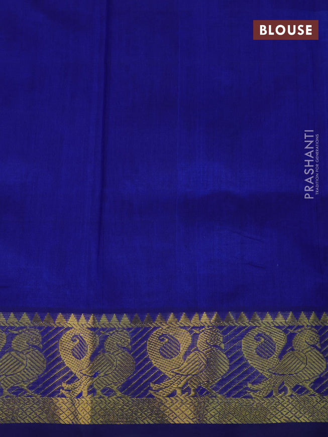 Silk cotton saree light blue and blue with allover paalum pazhamum checked pattern & zari buttas and annam zari woven border