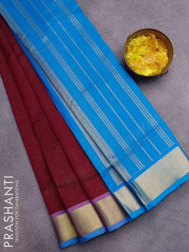 Silk cotton saree datk magenta pink and cs blue with allover vairaosi pattern and zari woven border