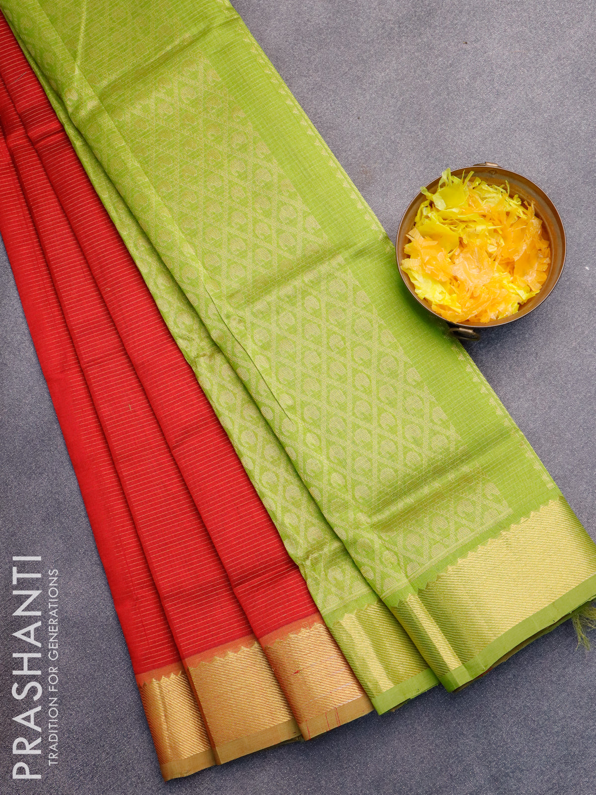 Silk cotton saree red and light green with allover vairaosi pattern an ...