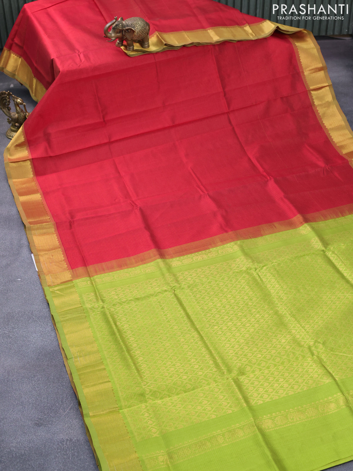 Silk cotton saree red and light green with allover vairaosi pattern an ...