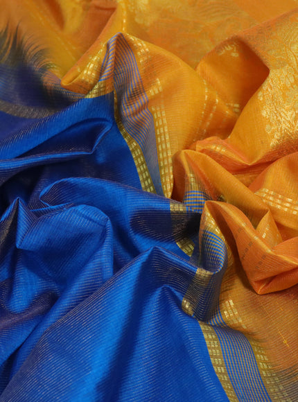 Silk cotton saree cs blue and mustard yellow with allover vairaosi pattern and elephant & peacock zari woven border