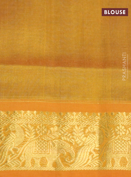 Silk cotton saree cs blue and mustard yellow with allover vairaosi pattern and elephant & peacock zari woven border