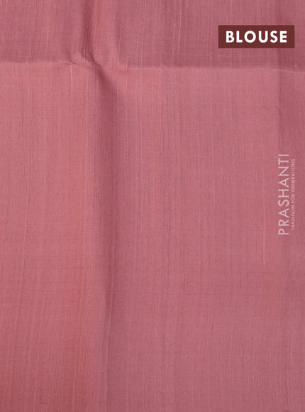 Pure raw silk saree light green and pastel brown with allover silver zari weaves in borderless style