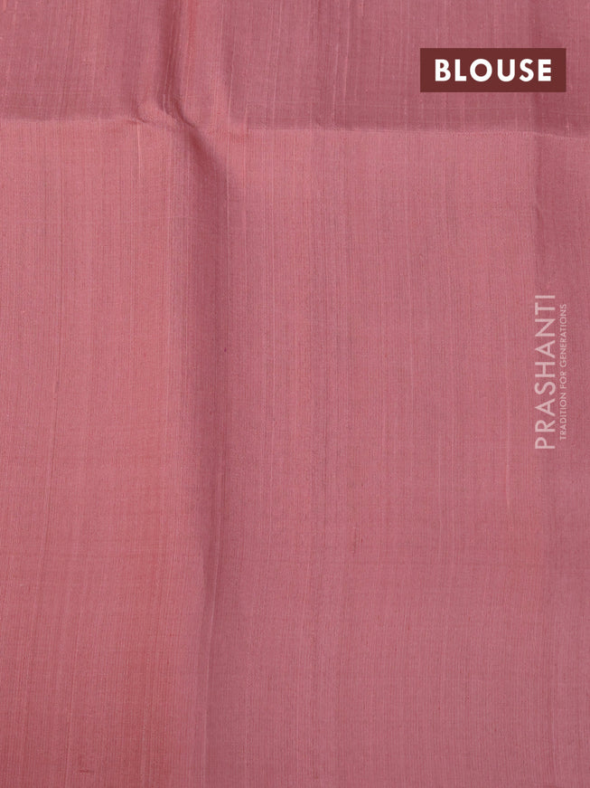 Pure raw silk saree light green and pastel brown with allover silver zari weaves in borderless style