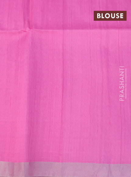 Pure raw silk saree light blue and light pink with allover silver zari checks & buttas and silver zari woven piping border