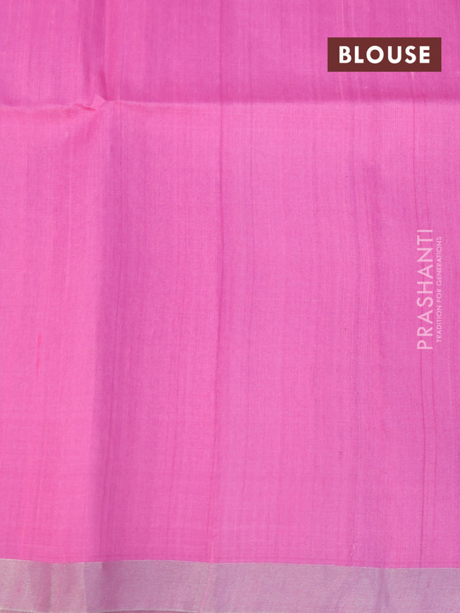 Pure raw silk saree light blue and light pink with allover silver zari checks & buttas and silver zari woven piping border