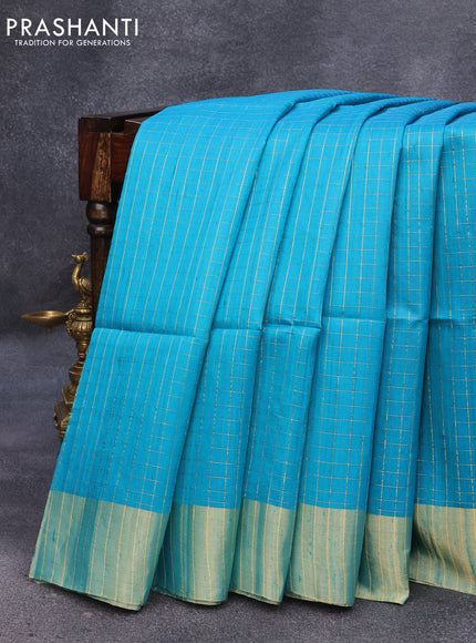 Pure raw silk saree cs blue and royal blue with allover zari checked pattern and zari woven border