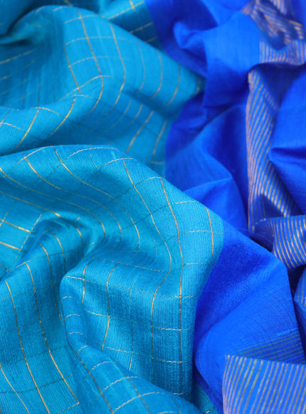 Pure raw silk saree cs blue and royal blue with allover zari checked pattern and zari woven border