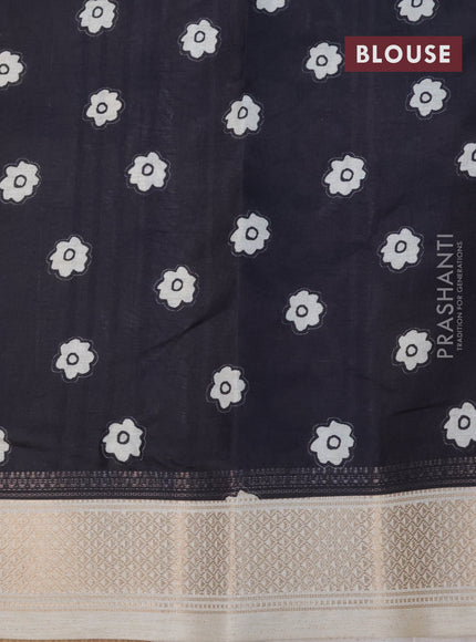 Semi raw silk saree cream and black with allover kalamkari prints and zari woven border