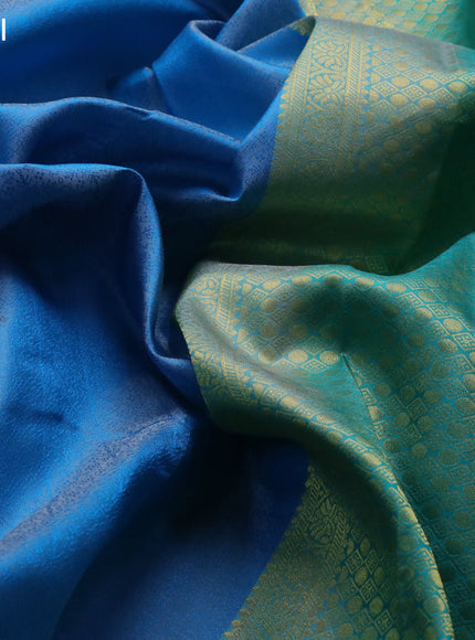 Pure kanjivaram silk saree cs blue and teal green with allover self emboss and zari woven border