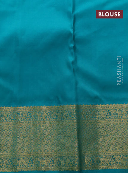 Pure kanjivaram silk saree cs blue and teal green with allover self emboss and zari woven border