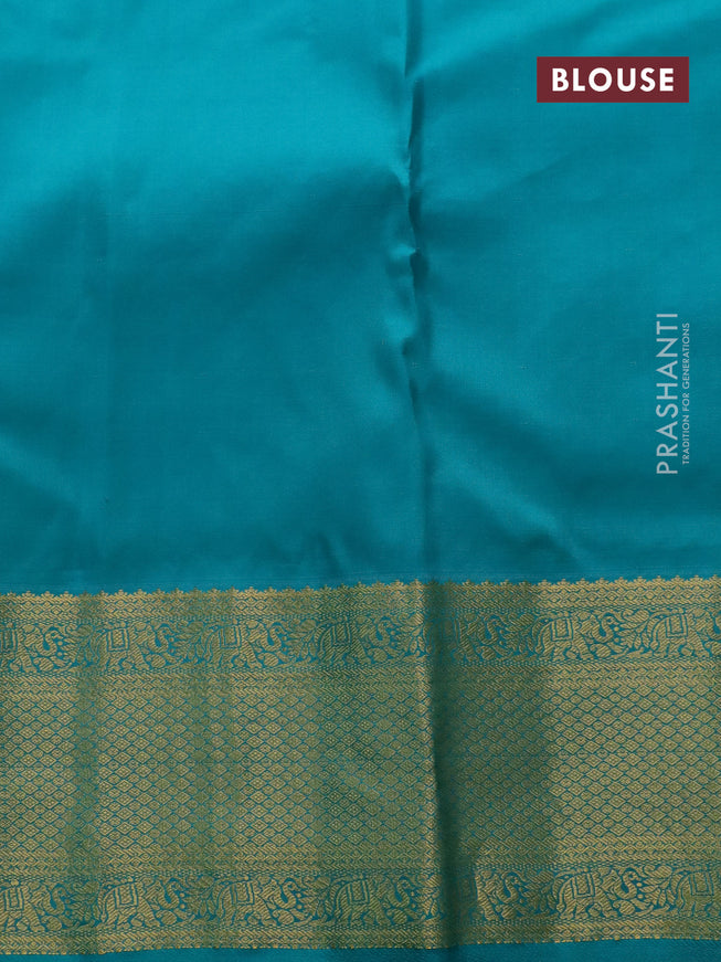 Pure kanjivaram silk saree cs blue and teal green with allover self emboss and zari woven border