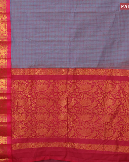 Gadwal cotton saree grey and pink with allover checked pattern and long zari woven korvai border without blouse