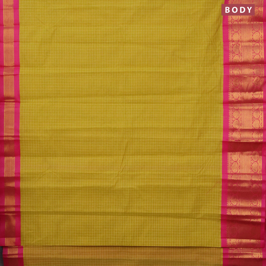 Gadwal cotton saree mustard shade and pink with allover checked pattern and zari woven border without blouse