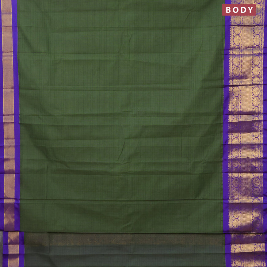 Gadwal cotton saree sap green and blue with allover checked pattern and zari woven border without blouse