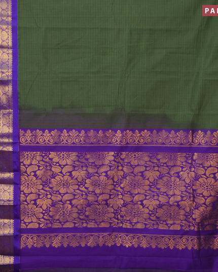 Gadwal cotton saree sap green and blue with allover checked pattern and zari woven border without blouse