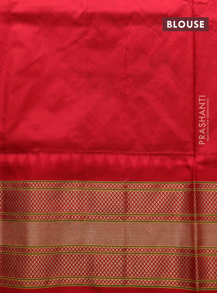 Pure paithani silk saree green and red with zari woven buttas and zari woven border & paithani design pallu