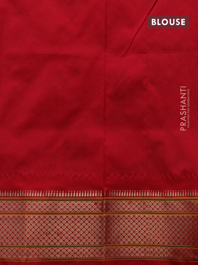 Pure paithani silk saree teal green and red with allover zari woven stripes pattern and zari woven border & paithani design pallu