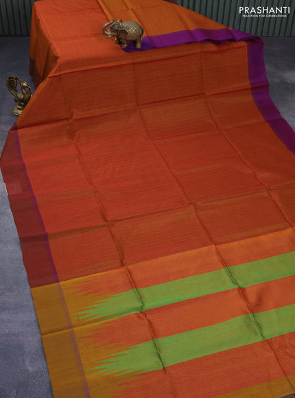 Kora silk cotton saree honey shade and brown shade with allover thread weaves and simple border