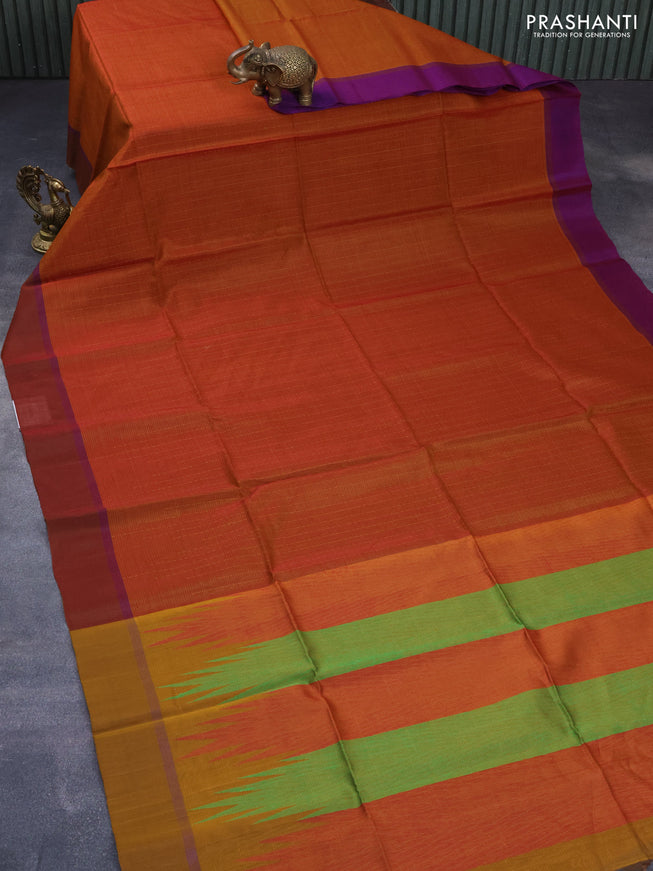 Kora silk cotton saree honey shade and brown shade with allover thread weaves and simple border