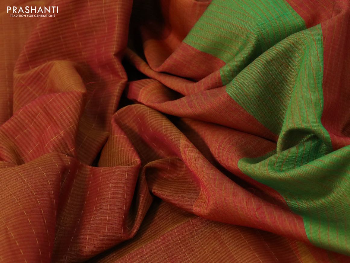 Kora silk cotton saree honey shade and brown shade with allover thread weaves and simple border