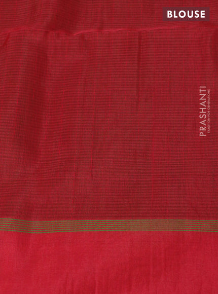 Kora silk cotton saree sap green and red with allover thread weaves and simple border