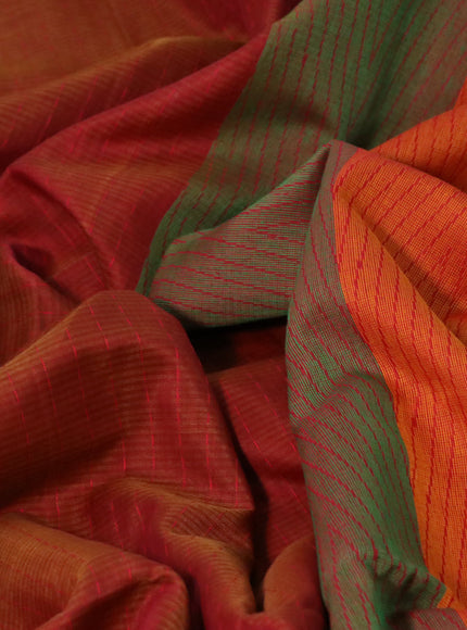 Kora silk cotton saree rust shade and red with allover thread weaves and simple border