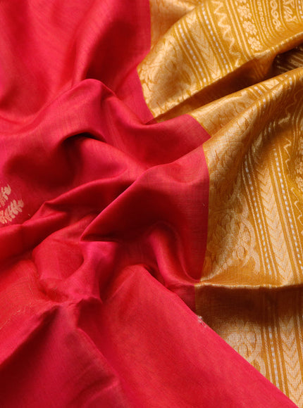 Kora silk cotton saree pink and dark mustard with silver & gold zari woven buttas and zari woven simple border