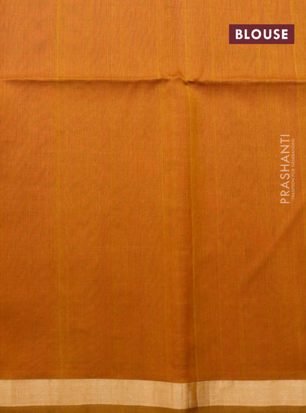 Kora silk cotton saree pink and dark mustard with silver & gold zari woven buttas and zari woven simple border