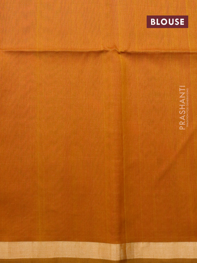 Kora silk cotton saree pink and dark mustard with silver & gold zari woven buttas and zari woven simple border