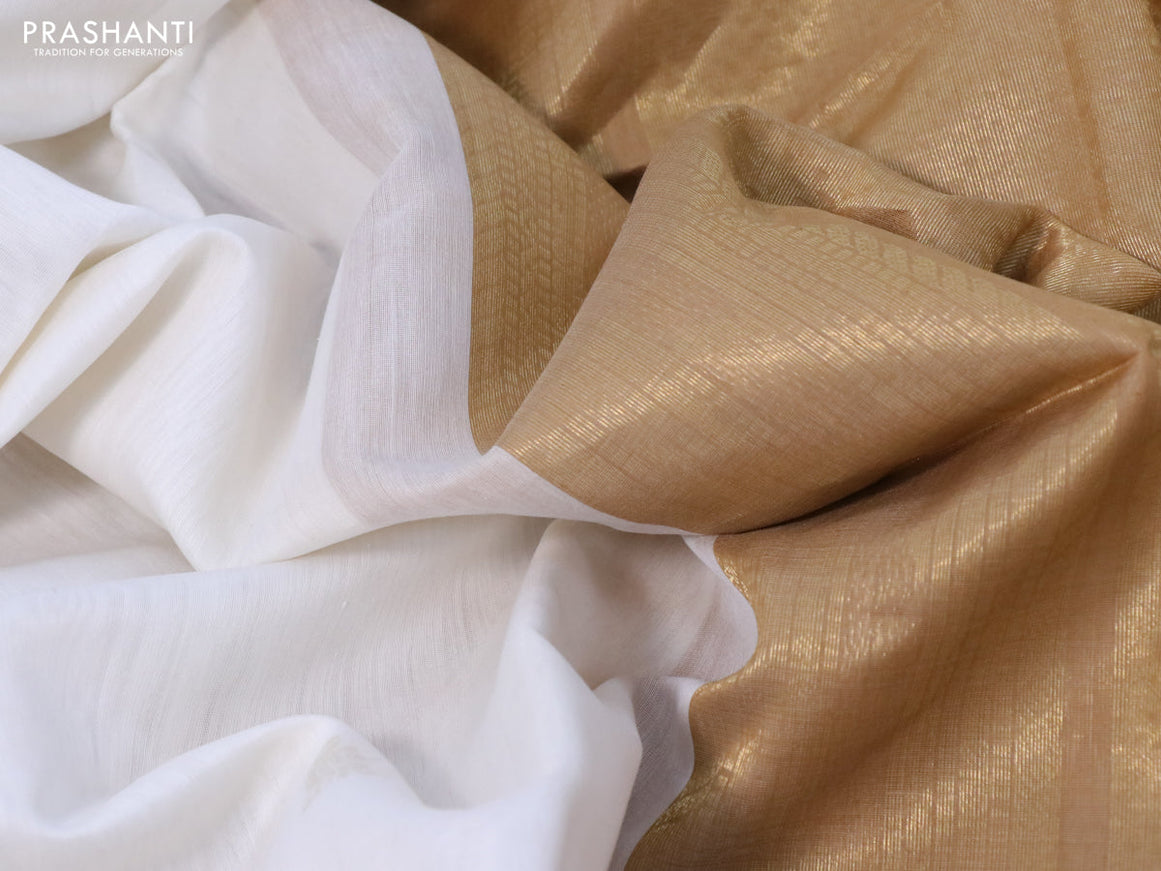 Kora silk cotton saree off white and sandal with thread & zari woven buttas and zari woven border