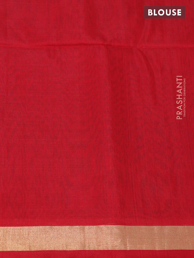 Kora silk cotton saree greyish blue and red with thread & zari woven buttas and zari woven border