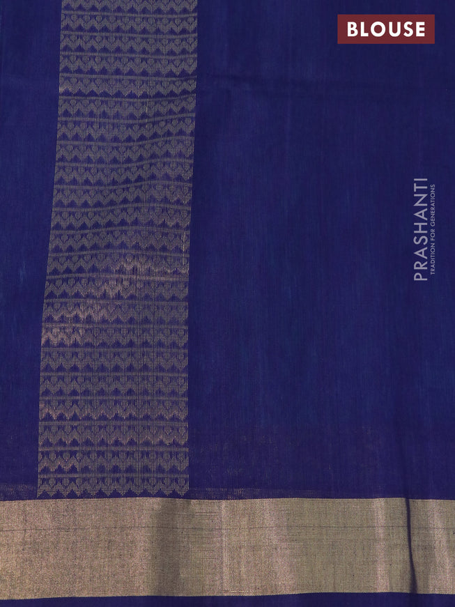 Kora silk cotton saree teal blue and blue with zari woven buttas and zari woven border