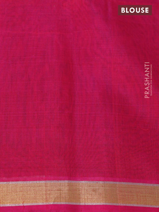 Kora silk cotton saree grey and magenta pink with zari woven buttas and zari woven border