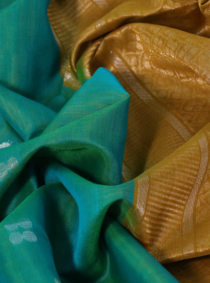 Kora silk cotton saree green and mustard shade with zari woven buttas and zari woven border