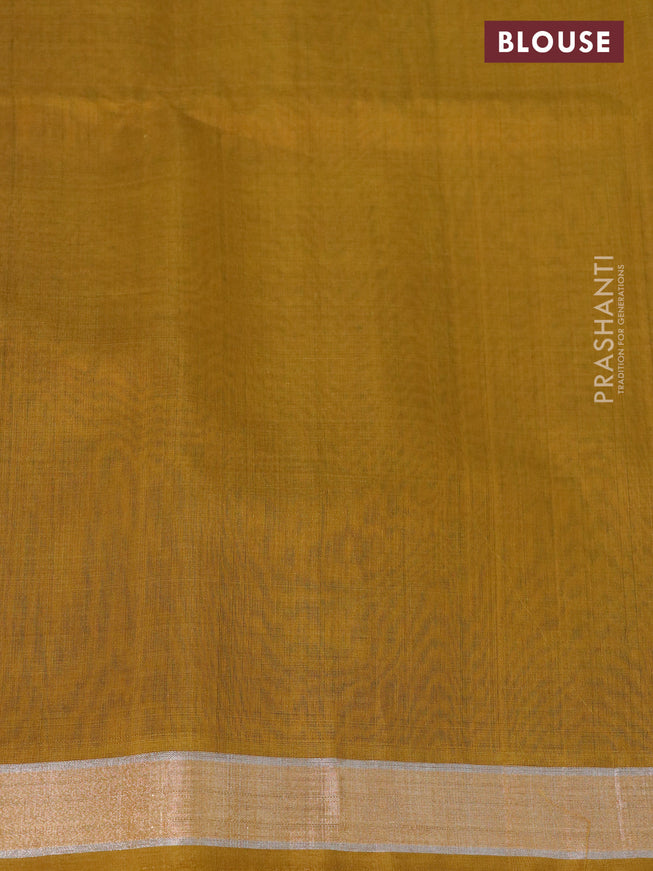 Kora silk cotton saree green and mustard shade with zari woven buttas and zari woven border