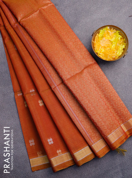 Kora silk cotton saree dual shade of rust and dual shade of red with zari woven buttas and zari woven border