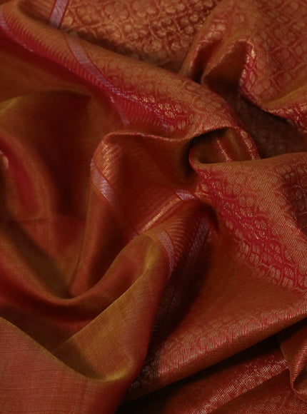 Kora silk cotton saree dual shade of rust and dual shade of red with zari woven buttas and zari woven border