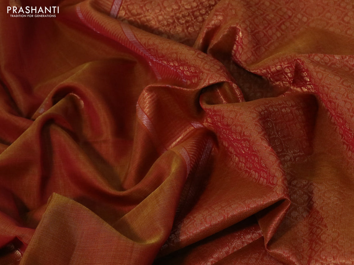 Kora silk cotton saree dual shade of rust and dual shade of red with zari woven buttas and zari woven border