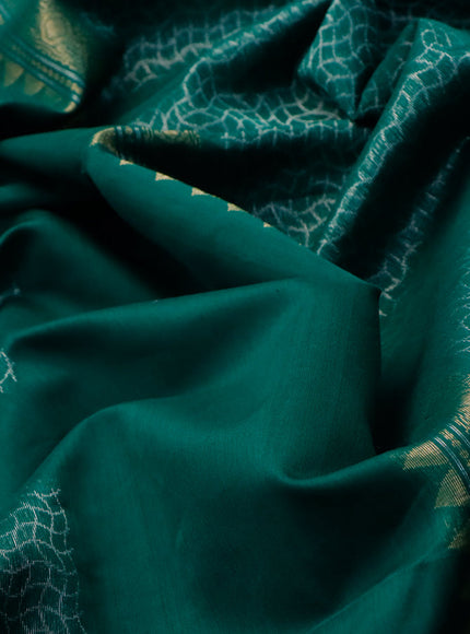 Kora silk cotton saree dark green with silver zari woven box type buttas and zari woven simple border