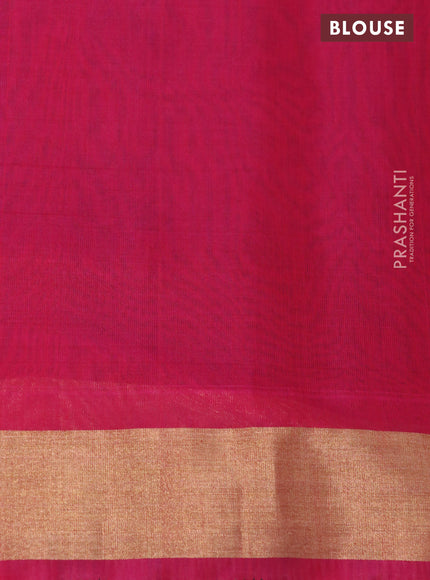 Kora silk cotton saree teal blue and pink with allover zari weaves and zari woven border