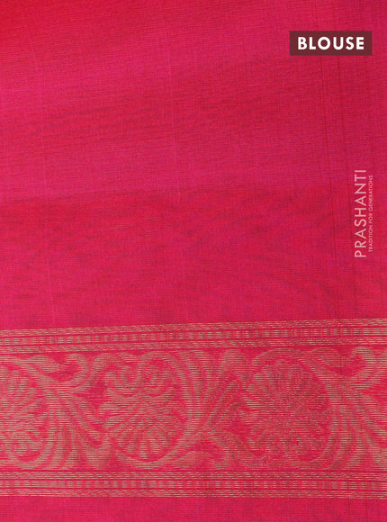 Kora silk cotton saree teal green and pink with zari woven leaf buttas and zari woven border