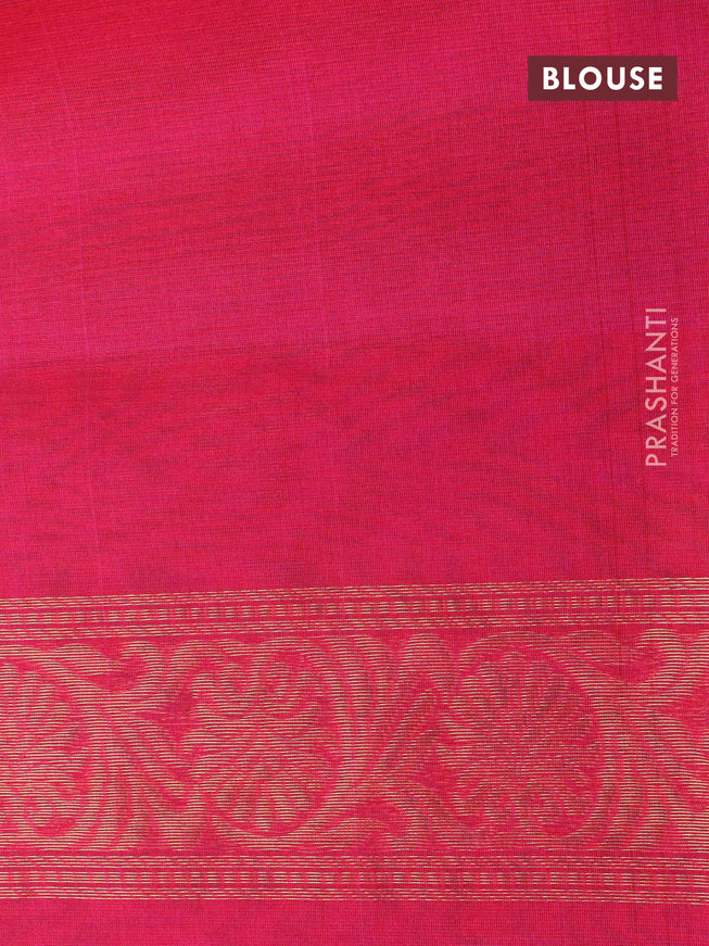 Kora silk cotton saree teal green and pink with zari woven leaf buttas and zari woven border