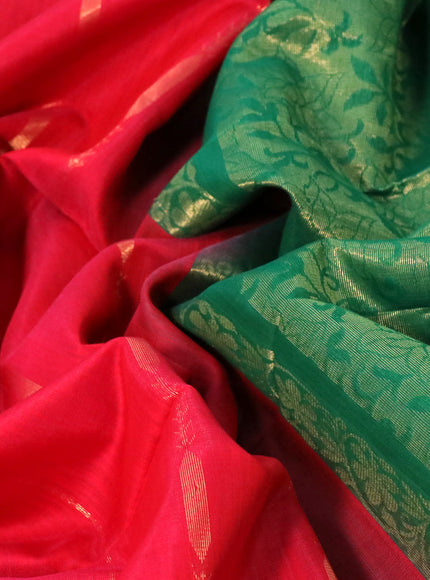 Kora silk cotton saree red and green with allover zari weaves and zari woven border