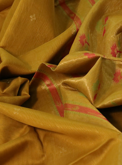 Kora silk cotton saree mustard yellow with thread woven buttas and zari woven border